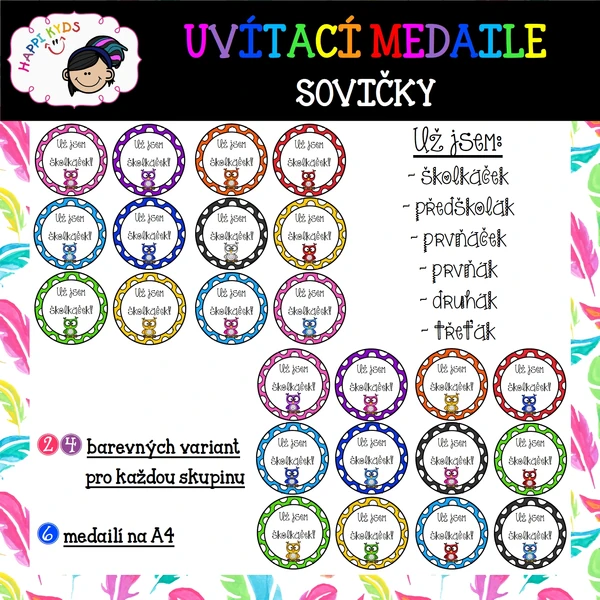 UVÍTACÍ MEDAILE - SOVIČKY - od školky po 3. třídu