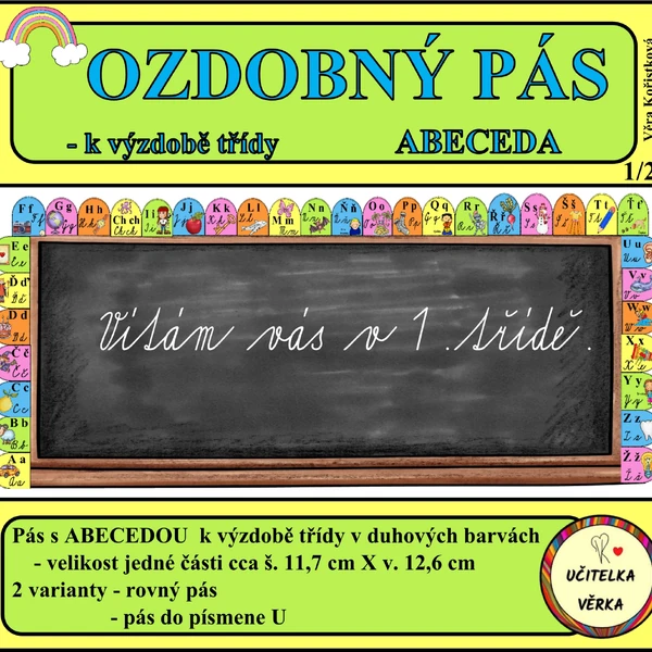 ABECEDA - OZDOBNÝ PÁS k výzdobě třídy - barevná řada