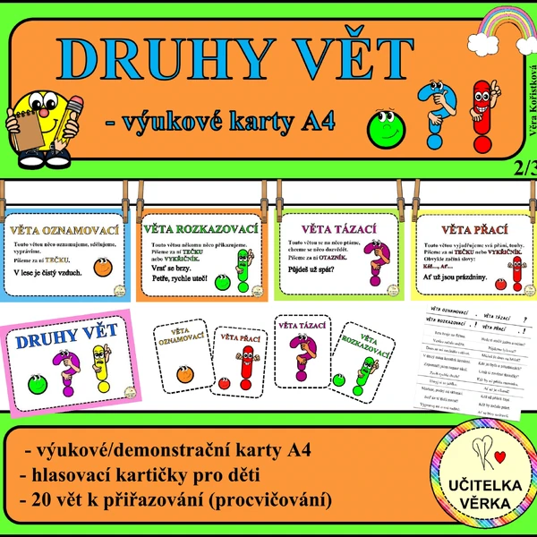 DRUHY VĚT - demonstrační karty + hlasovací kartičky - barevná řada
