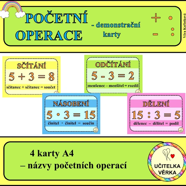POČETNÍ OPERACE - demonstrační karty - barevná řada