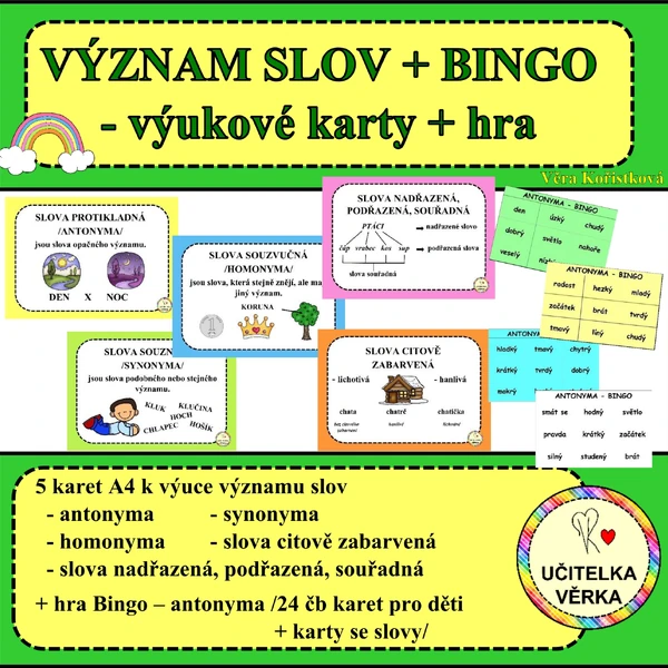 VÝZNAM SLOV + BINGO - výukové karty + hra - barevná řada
