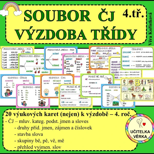 SOUBOR 20 VÝUKOVÝCH KARET ČJ (nejen) K VÝZDOBĚ TŘÍDY - 4. ročník