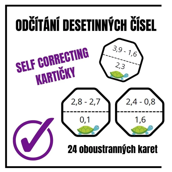 Odčítání desetinných čísel - selfcorrecting karty