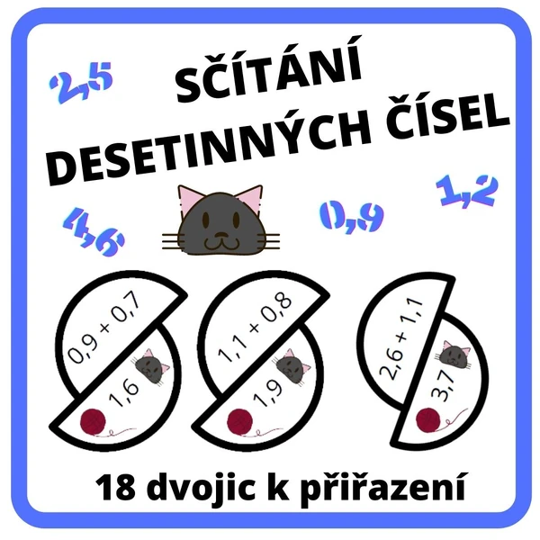 Přiřazování dvojic - sčítání desetinných čísel