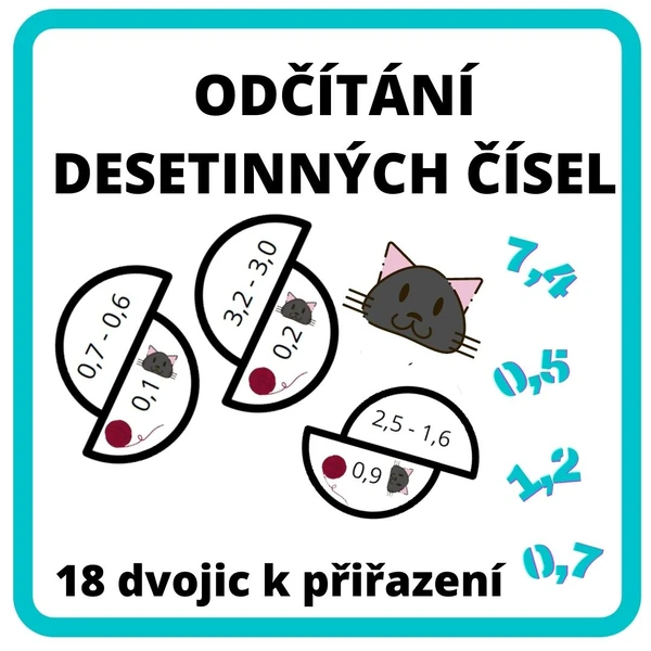 Přiřazování dvojic - odčítání desetinných čísel