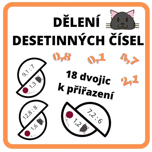 Přiřazování dvojic - dělení desetinných čísel