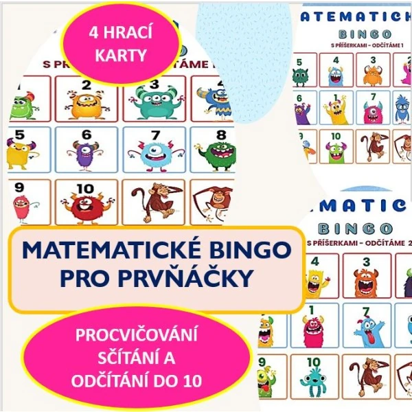 MATEMATICKÉ BINGO S PŘÍŠERKAMI PRO PRVŇÁČKY - POČÍTÁME DO 10