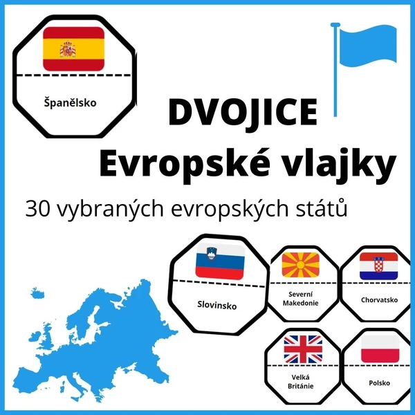 Vlajky - Evropa (přiřazování do dvojic / selfcorrecting karty)