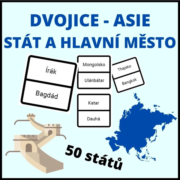 Hlavní města - Asie (přiřazování do dvojic / selfcorrecting karty)