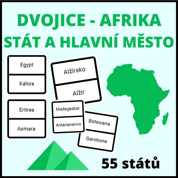 Hlavní města - Afrika (přiřazování do dvojic / selfcorrecting karty)