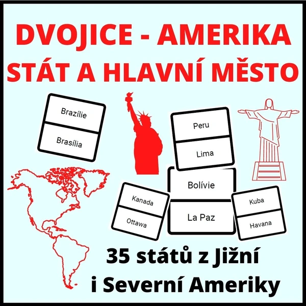 Hlavní města - Amerika (přiřazování do dvojic / selfcorrecting karty)