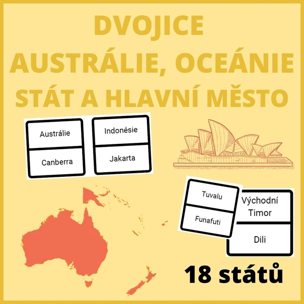 Hlavní města - Austrálie, Oceánie (přiřazování do dvojic / selfcorrecting karty)