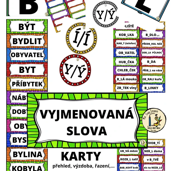 Vyjmenovaná slova - jednoduchý přehled - karty + 112 slov k doplnění