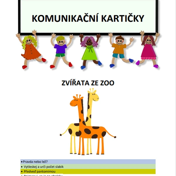 Komunikační kartičky: ZVÍŘATA ZE ZOO