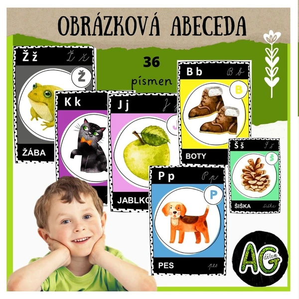 OBRÁZKOVÁ ABECEDA S NÁZVY A PSACÍM PÍSMEM