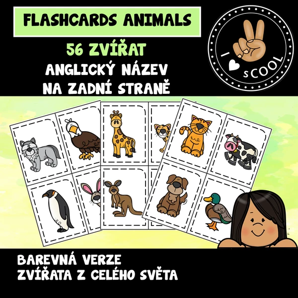 ANIMALS, ZVÍŘATA - demonstrační karty s názvy
