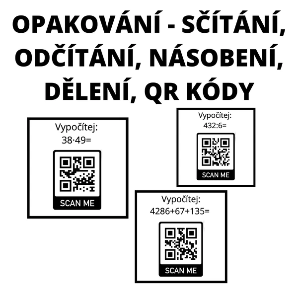 Procvičovací kartičky s QR kódy - sčítání, sčítání, násobení, dělení