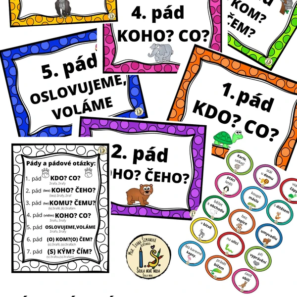 PÁDY- přehled + slova k přiřazování ozdobené zvířátky