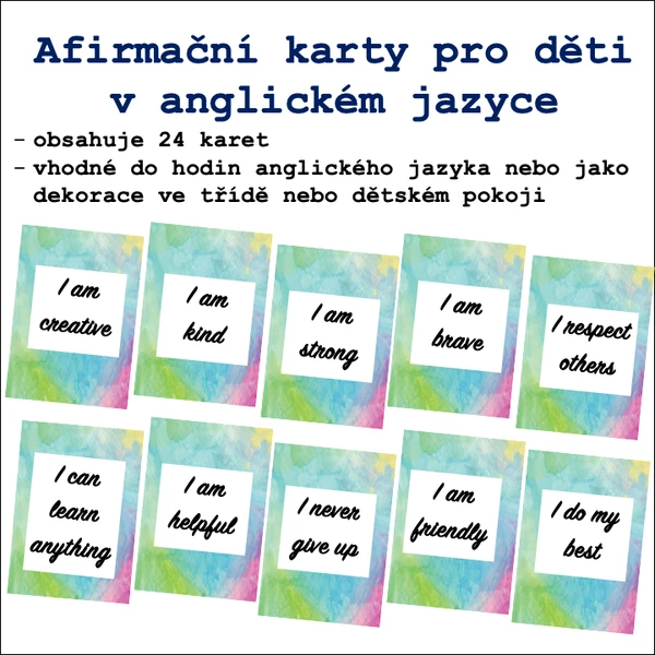 Afirmační karty pro děti v anglickém jazyce