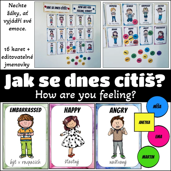 Flashcards/aktivní výzdoba třídy - jak se dnes cítíš?
