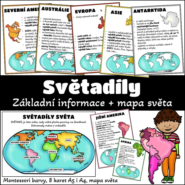 Světadíly - základní informace + mapa světa