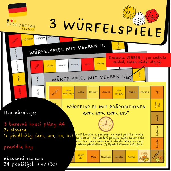 3 Würfelspiele (Verben und Präpositionen)
