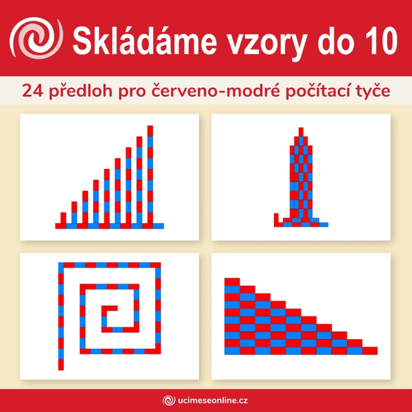 Skládáme vzory do 10 - 24 předloh pro červeno-modré počítací tyče