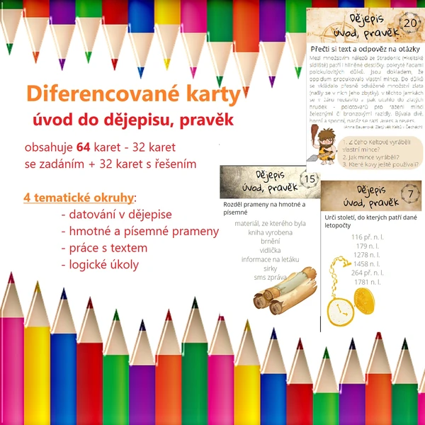 Diferencované karty - úvod do dějepisu, pravěk