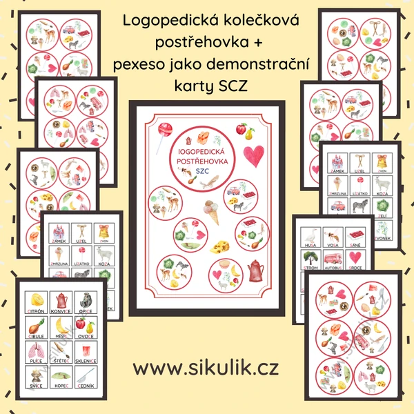 Logopedická kolečková postřehovka + pexeso jako demonstrační karty SCZ