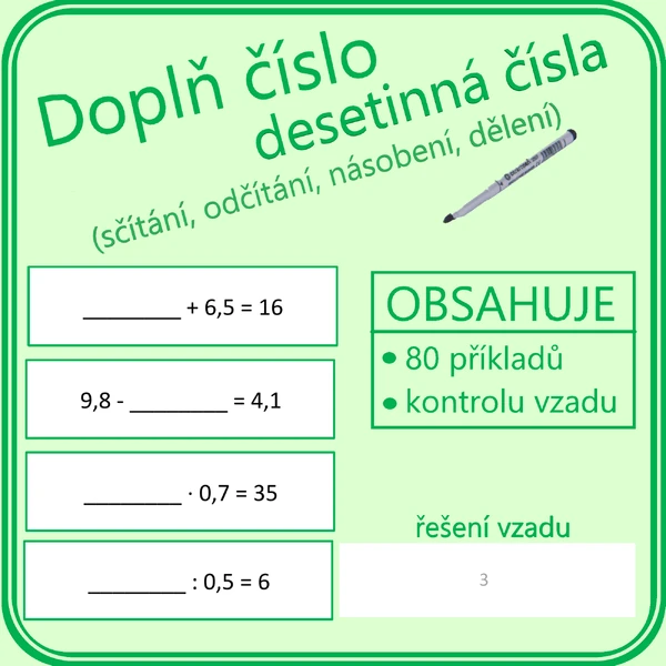 Doplň číslo - desetinná čísla