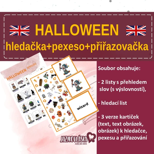 Halloween hledačka, pexeso a přiřazovačka