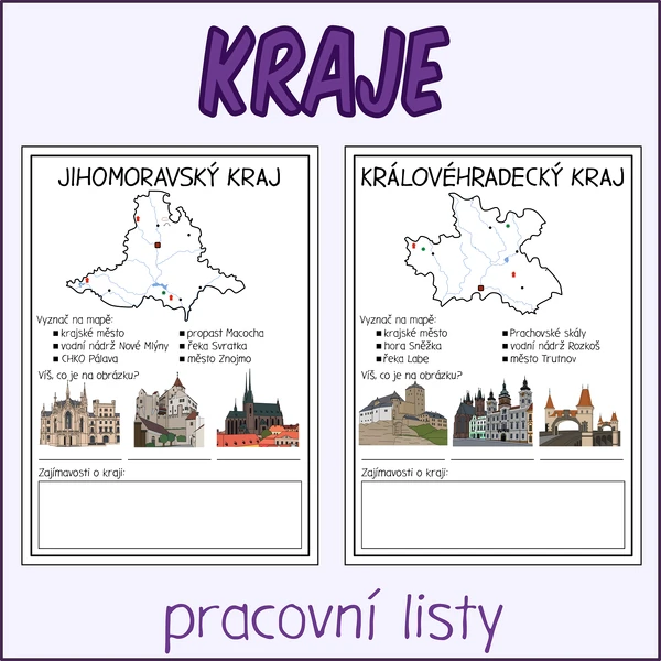 Kraje ČR - Pracovní listy