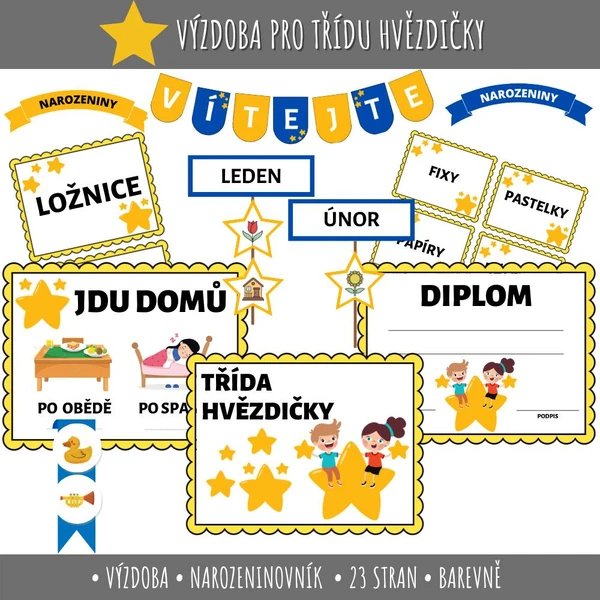 Výzdoba a narozeninovník pro třídu Hvězdičky