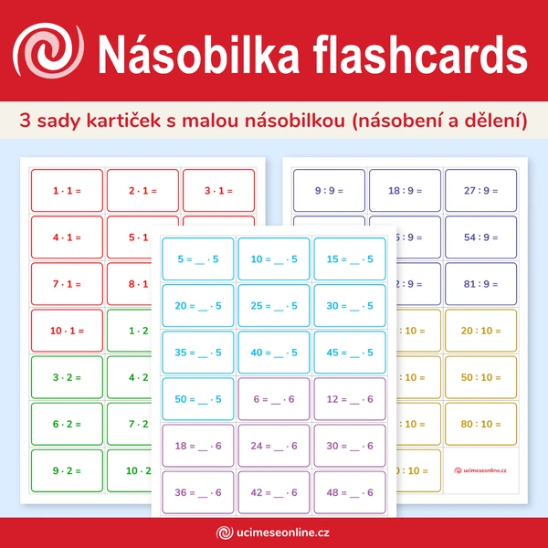 Násobilka flashcards - 3 sady kartiček s malou násobilkou (násobení a dělení)