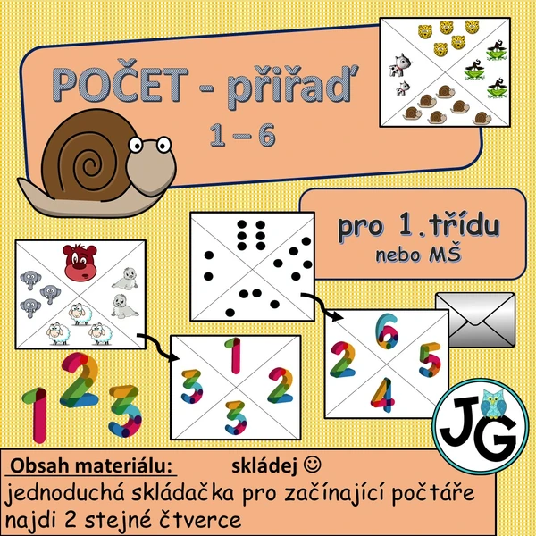 přiřaď počet do 6 - hledej dva čtverce