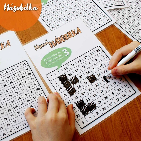 Násobilka 2 - 10, tabulky s tajenkou