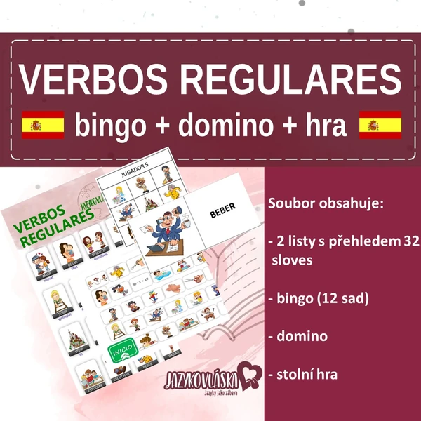 Verbos regulares bingo, domino, hra