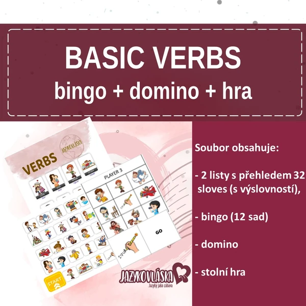 Basic verbs bingo, domino, hra