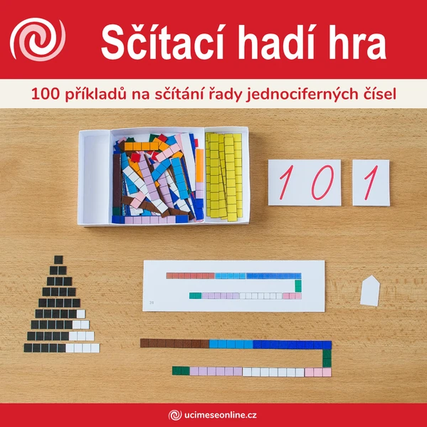 Sčítací hadí hra - 100 příkladů na sčítání řady jednociferných čísel