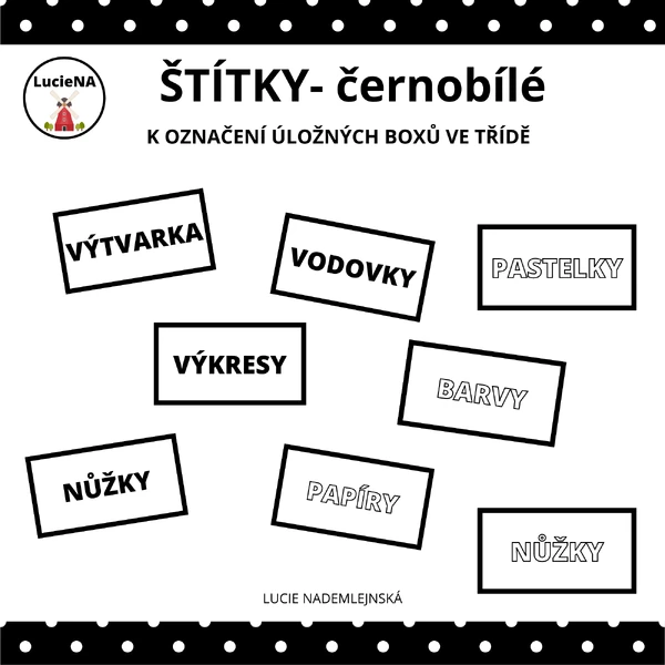 Štítky k označení boxů ve třídě