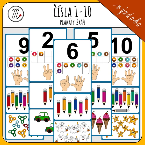 Obrázkové plakáty 2xA4 s čísly 1-10