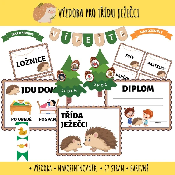 Výzdoba a narozeninovník - Ježci a Ježečci