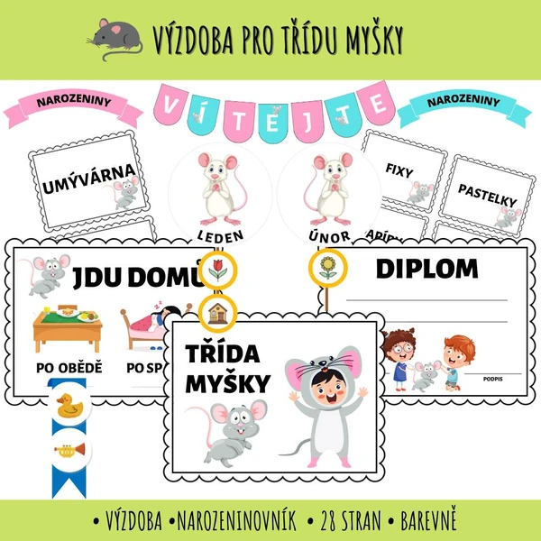 Výzdoba a narozeninovník - Myšky a Myšičky