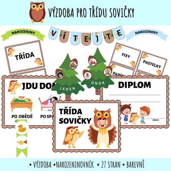 Výzdoba a narozeninovník - sovičky