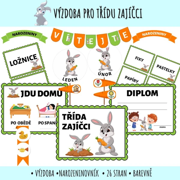 Výzdoba a narozeninovník - třída Zajíčci