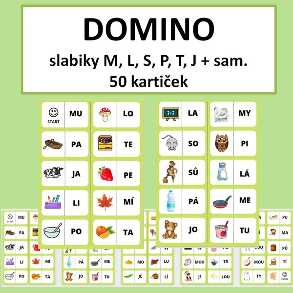 Domino - slabiky M,L,S,P,T,J+samohlásky