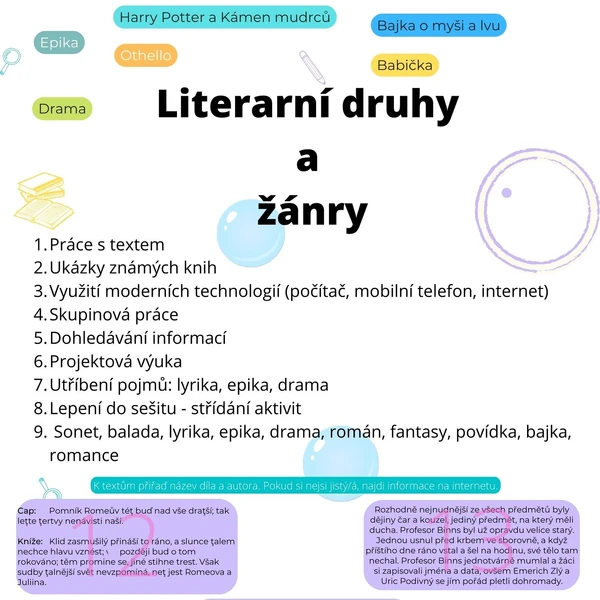 Literární druhy a žánry, literární ukázky