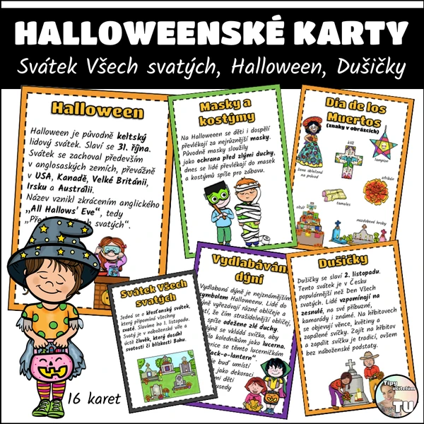 Halloweenské karty + svátek Všech svatých + Dušičky + Día de los Muertos