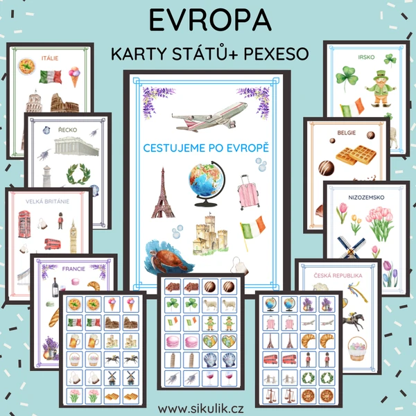 CESTUJEME PO EVROPĚ- KARTY STÁTŮ + PEXESO