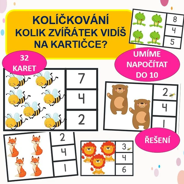 POČÍTÁME ZVÍŘÁTKA - KOLÍČKOVÁNÍ ( do 10)